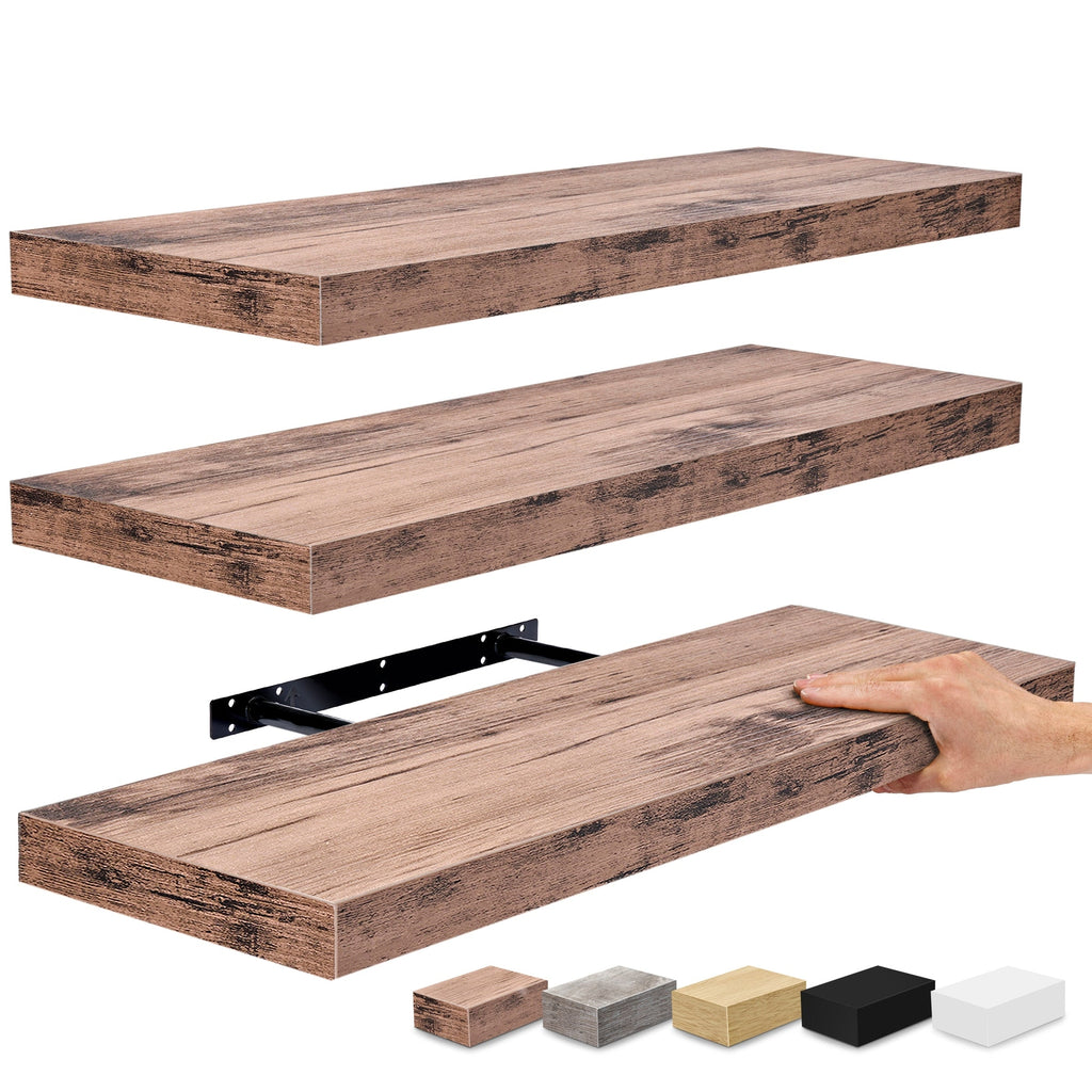 Étagères murales flottantes Sorbus en bois pour livres et rangement avec supports invisibles - Lot de 3
