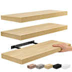 Étagères murales flottantes Sorbus en bois pour livres et rangement avec supports invisibles - Lot de 3