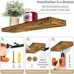 Étagères murales flottantes Sorbus en bois pour livres et rangement avec supports invisibles - Lot de 3