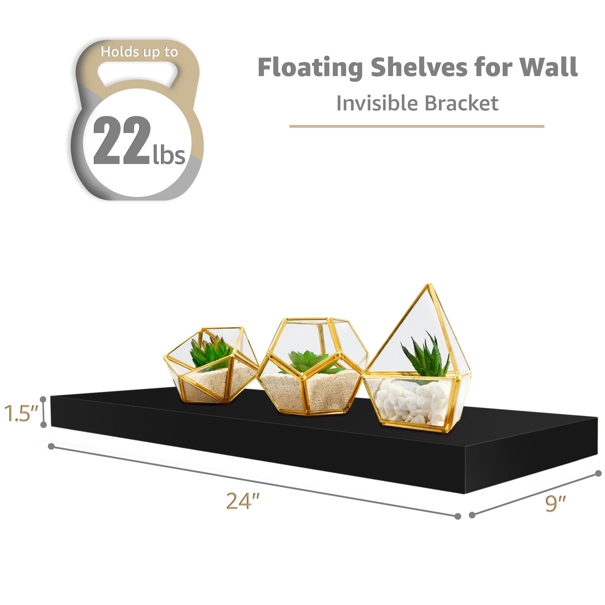Sorbus Floating Wall Shelves Wood Wall Mounted Decor for Books and Storage with Invisible brackets - Set of 3