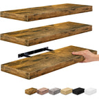 Étagères murales flottantes Sorbus en bois pour livres et rangement avec supports invisibles - Lot de 3