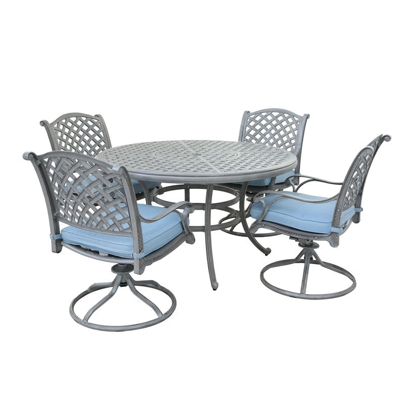 Ensemble de salle à manger rond en aluminium bronze vieilli South Ponto 5 pièces avec chaises pivotantes par Havenside Home