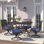 Ensemble de salle à manger rond en aluminium bronze vieilli South Ponto 5 pièces avec chaises pivotantes par Havenside Home