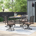 Ensemble de salle à manger rond en aluminium bronze vieilli South Ponto 5 pièces avec chaises pivotantes par Havenside Home