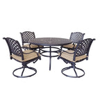 Ensemble de salle à manger rond en aluminium bronze vieilli South Ponto 5 pièces avec chaises pivotantes par Havenside Home