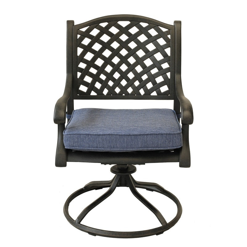 Ensemble de salle à manger rond en aluminium bronze vieilli South Ponto 5 pièces avec chaises pivotantes par Havenside Home