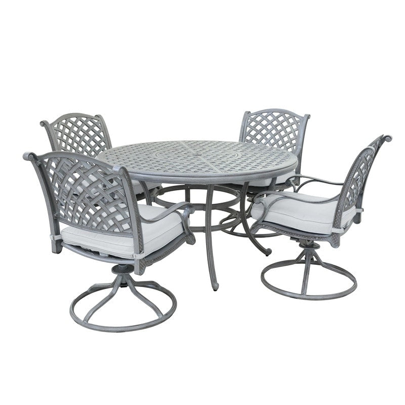 Ensemble de salle à manger rond en aluminium bronze vieilli South Ponto 5 pièces avec chaises pivotantes par Havenside Home