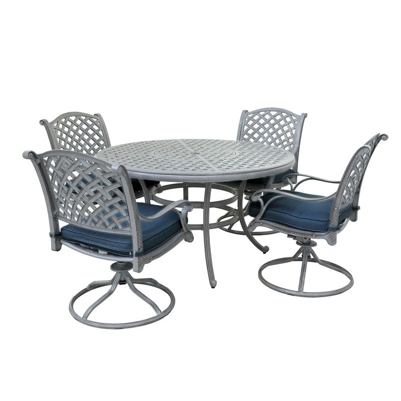 Ensemble de salle à manger rond en aluminium bronze vieilli South Ponto 5 pièces avec chaises pivotantes par Havenside Home