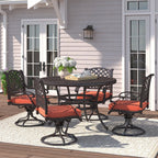 Ensemble de salle à manger rond en aluminium bronze vieilli South Ponto 5 pièces avec chaises pivotantes par Havenside Home