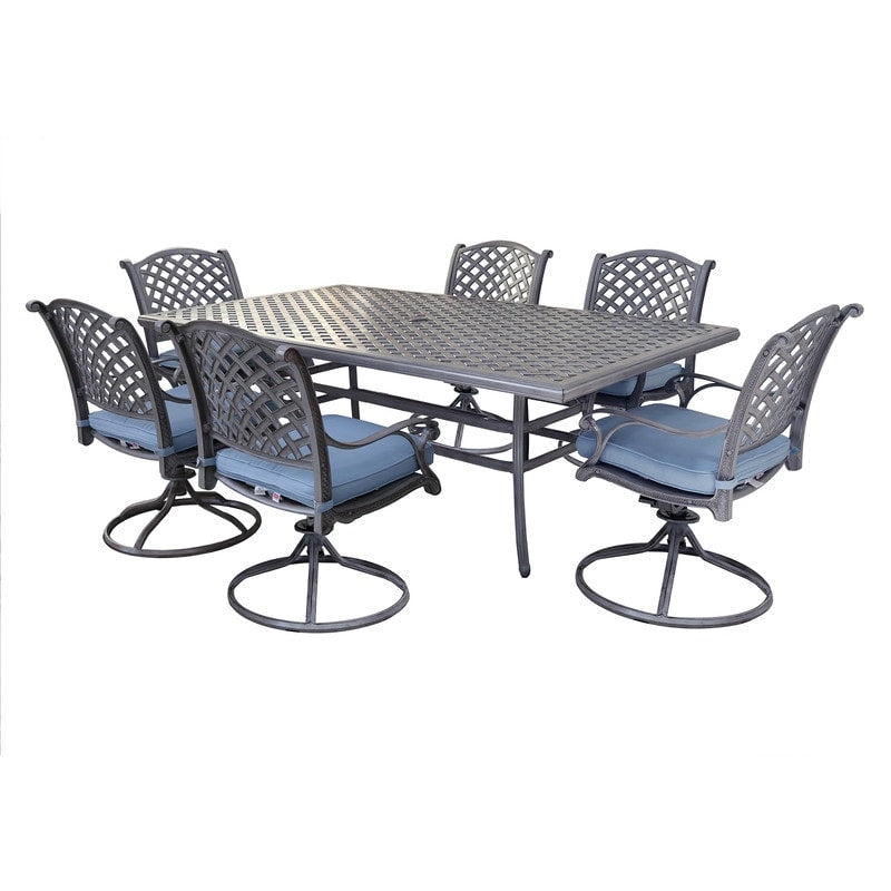 Ensemble de salle à manger en aluminium South Ponto 7 pièces avec chaises pivotantes rembourrées par Havenside Home