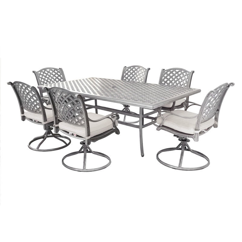 Ensemble de salle à manger en aluminium South Ponto 7 pièces avec chaises pivotantes rembourrées par Havenside Home