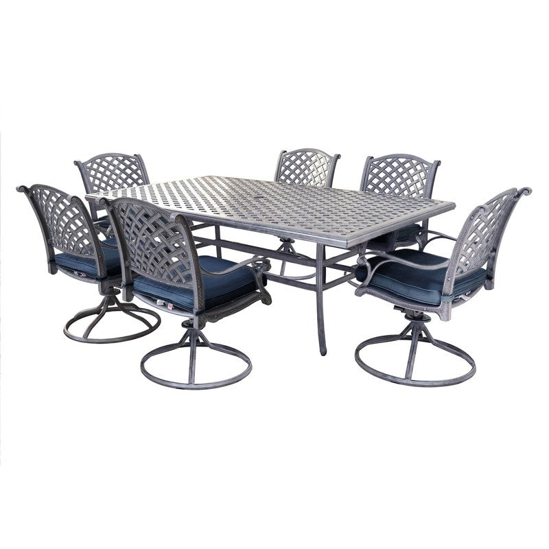 Ensemble de salle à manger en aluminium South Ponto 7 pièces avec chaises pivotantes rembourrées par Havenside Home