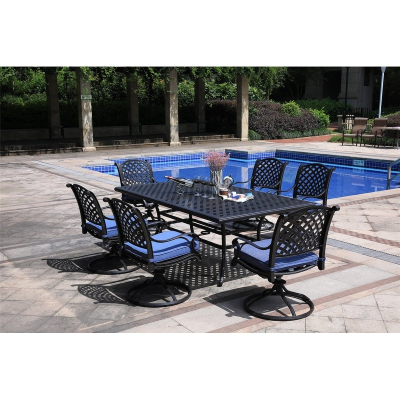 Ensemble de salle à manger en aluminium South Ponto 7 pièces avec chaises pivotantes rembourrées par Havenside Home