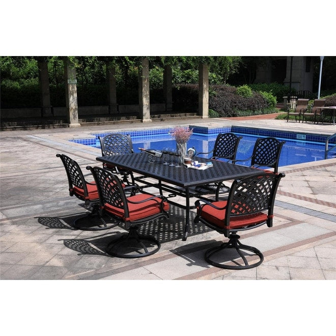 Ensemble de salle à manger en aluminium South Ponto 7 pièces avec chaises pivotantes rembourrées par Havenside Home