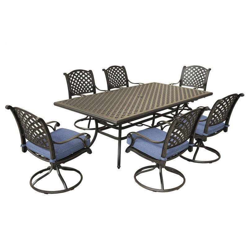 Ensemble de salle à manger en aluminium South Ponto 7 pièces avec chaises pivotantes rembourrées par Havenside Home