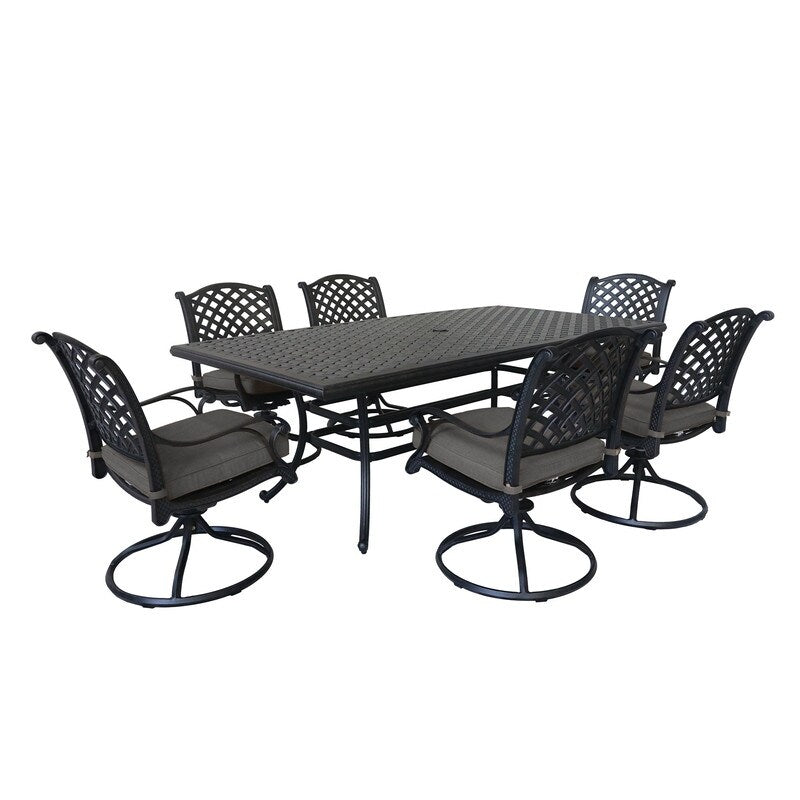 Ensemble de salle à manger en aluminium South Ponto 7 pièces avec chaises pivotantes rembourrées par Havenside Home