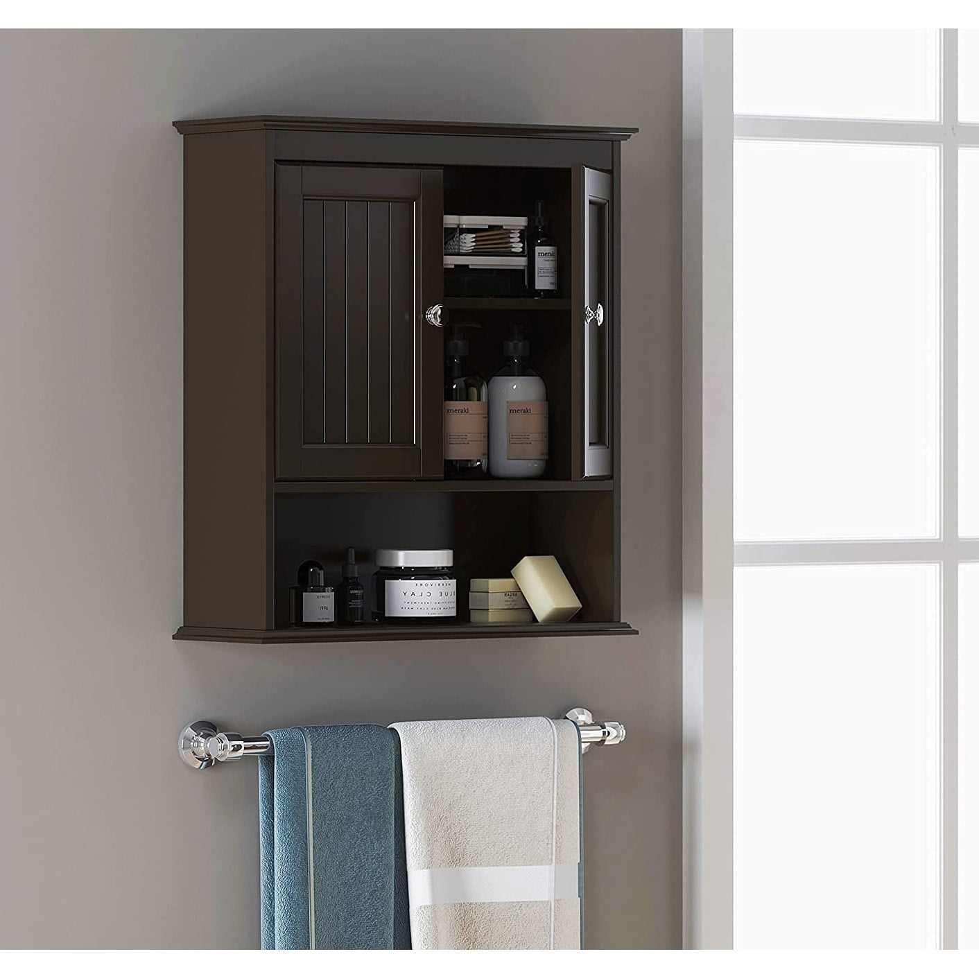 Spirich - Meuble de rangement mural gain de place au-dessus des toilettes avec porte, en bois, blanc