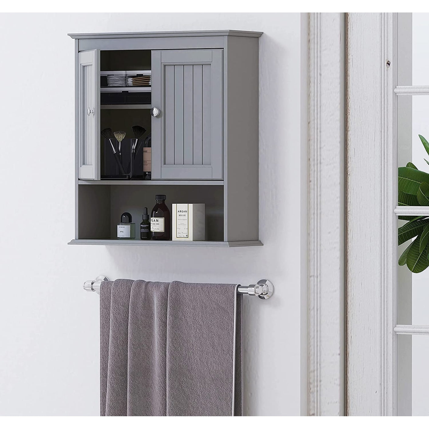 Spirich - Meuble de rangement mural gain de place au-dessus des toilettes avec porte, en bois, blanc