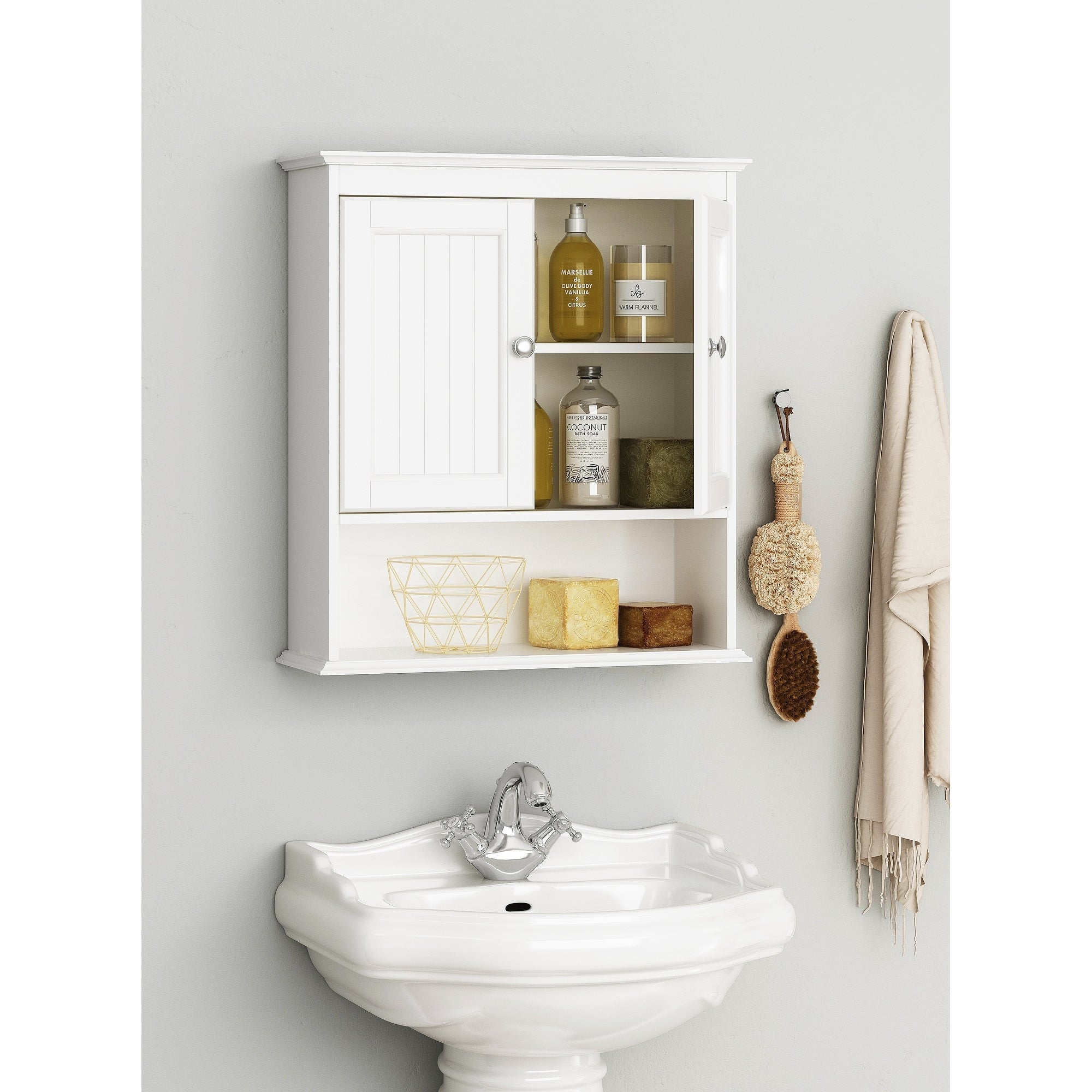 Spirich - Meuble de rangement mural gain de place au-dessus des toilettes avec porte, en bois, blanc
