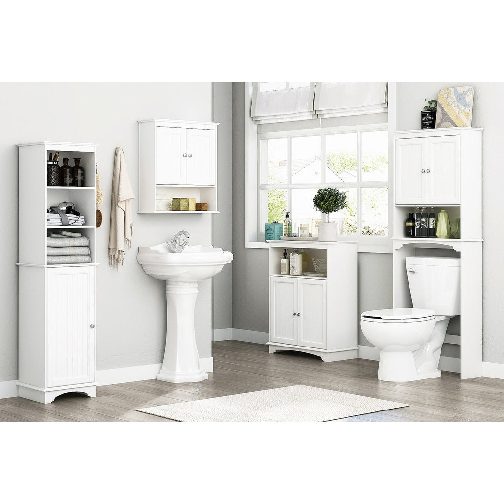 Spirich - Meuble de rangement mural gain de place au-dessus des toilettes avec porte, en bois, blanc