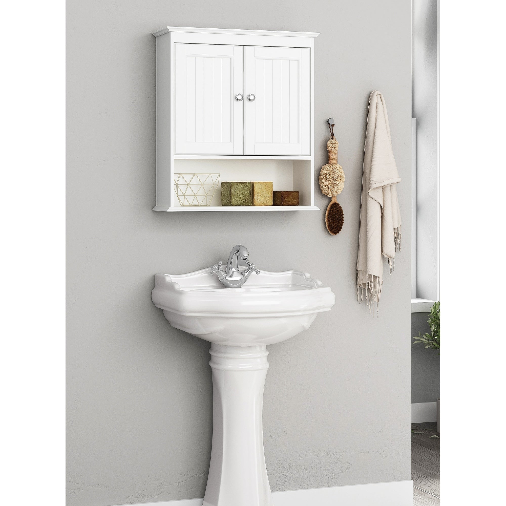 Spirich - Meuble de rangement mural gain de place au-dessus des toilettes avec porte, en bois, blanc