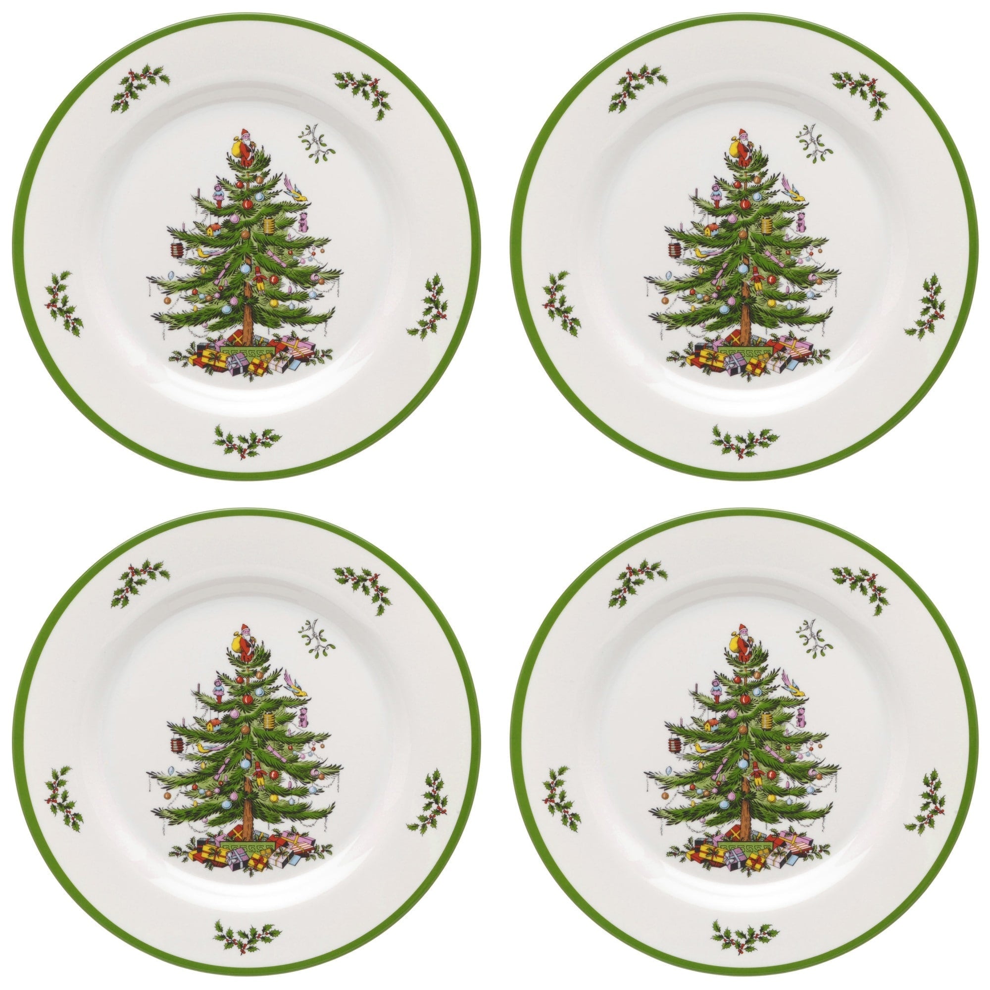 Ensemble de 4 assiettes plates en mélamine Spode motif sapin de Noël - 11 D