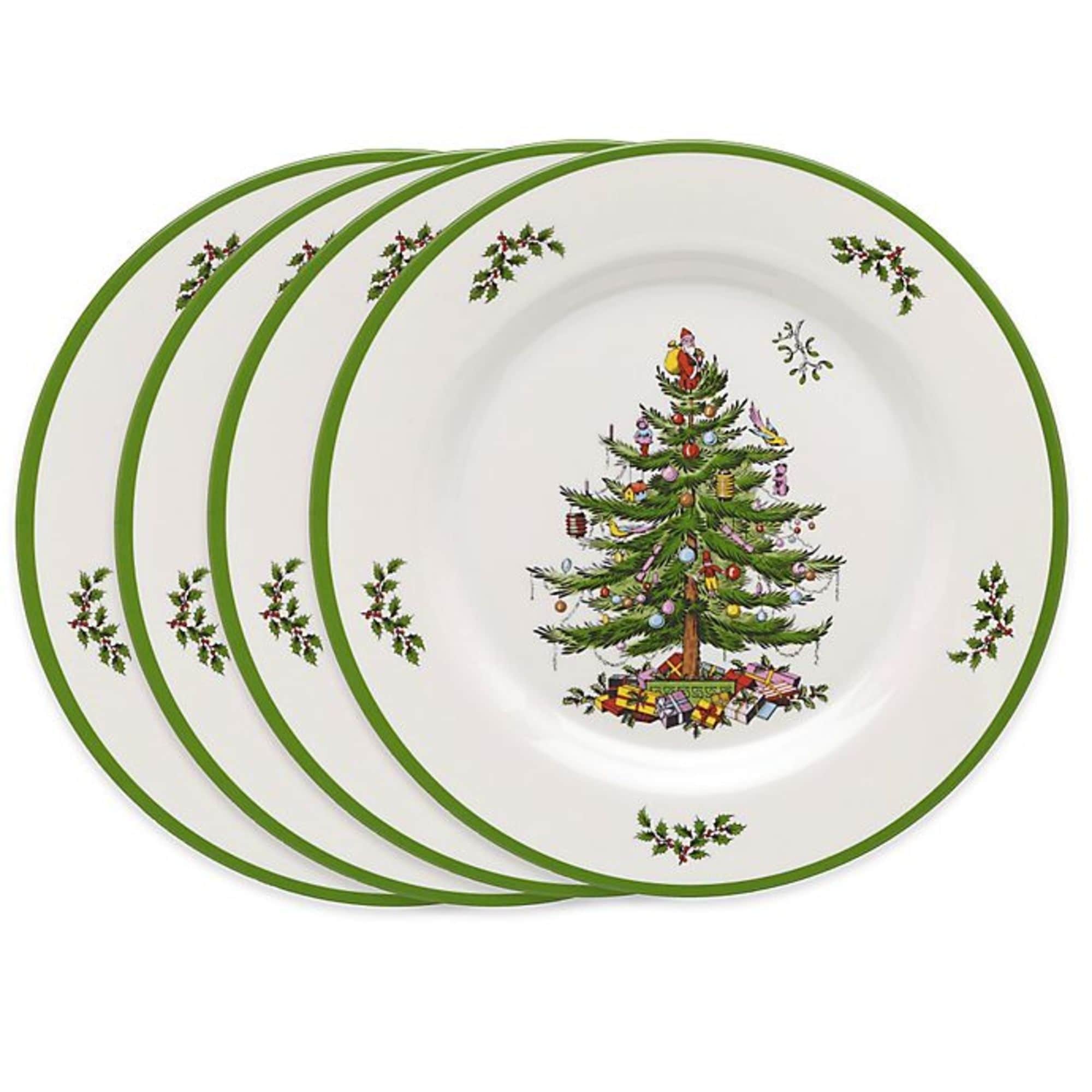 Ensemble de 4 assiettes plates en mélamine Spode motif sapin de Noël - 11 D