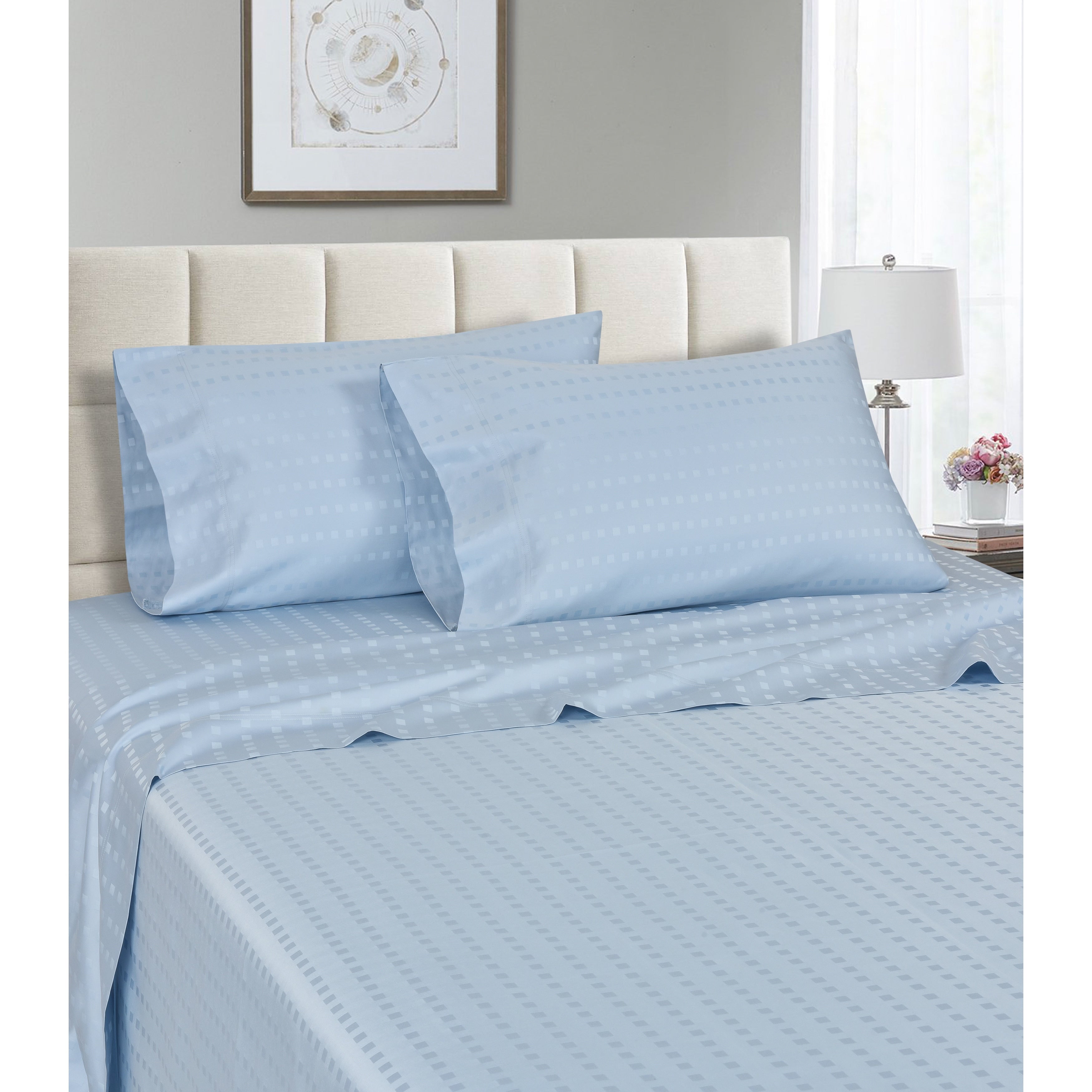 Parure de draps rayés Spring Home 100 % coton égyptien à poches profondes 1200 fils
