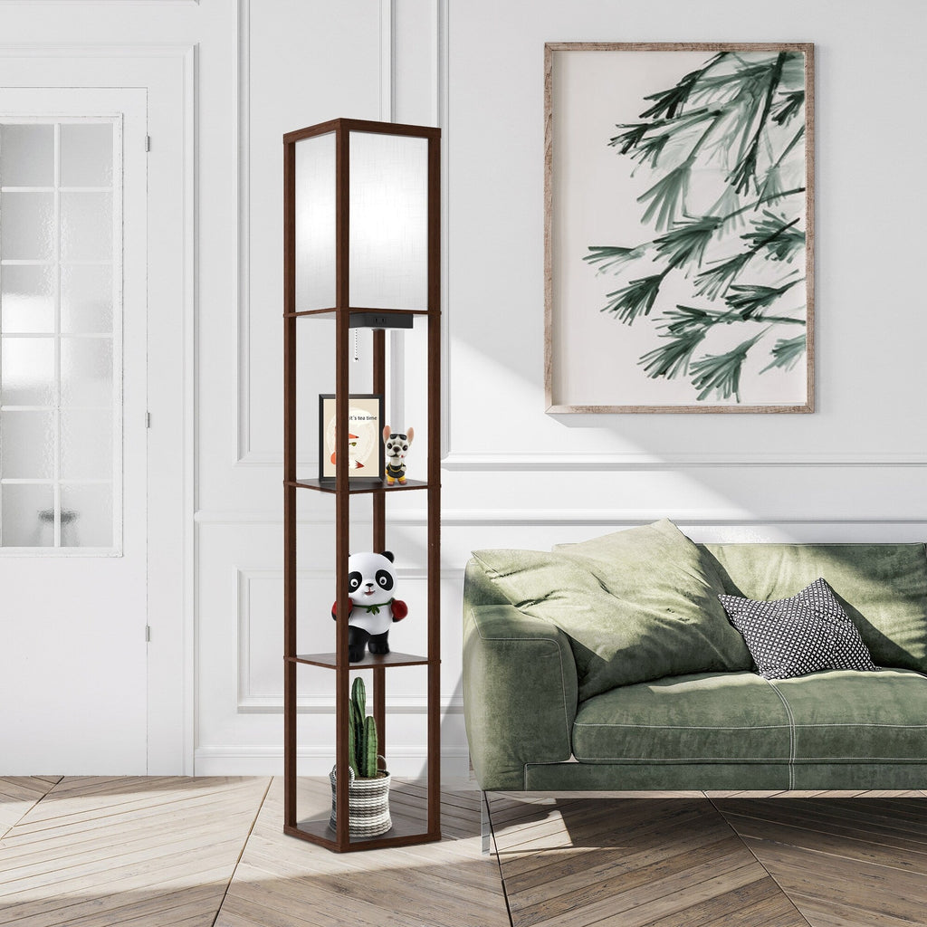 Lampadaire 63 avec étagères - Luminaire de salon avec étagères de rangement en bois