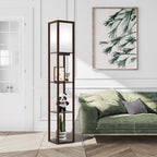Lampadaire 63 avec étagères - Luminaire de salon avec étagères de rangement en bois