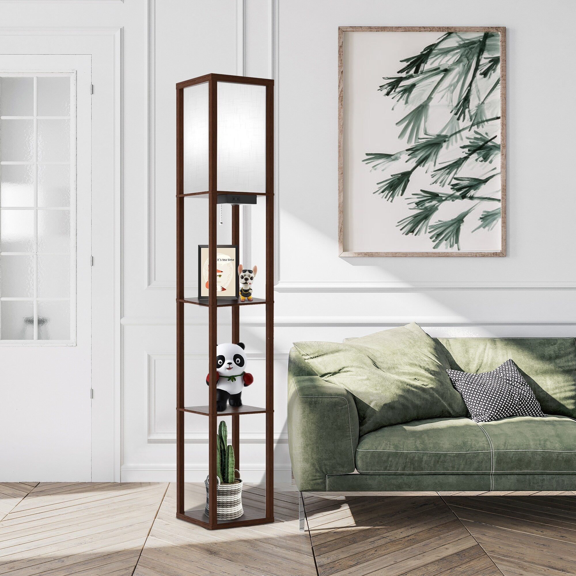 Lampadaire 63 avec étagères - Luminaire de salon avec étagères de rangement en bois