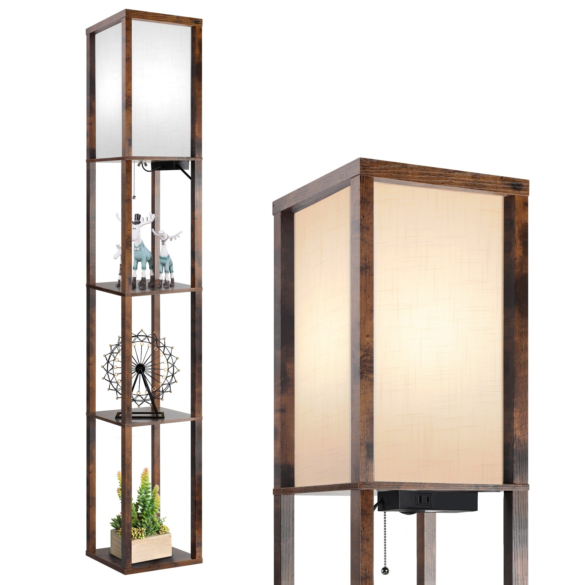 Lampadaire 63 avec étagères - Luminaire de salon avec étagères de rangement en bois