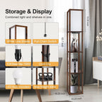 Lampadaire 63 avec étagères - Luminaire de salon avec étagères de rangement en bois