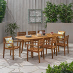 Ensemble de salle à manger extensible d'extérieur en bois d'acacia Stamford 9 pièces par Christopher Knight Home