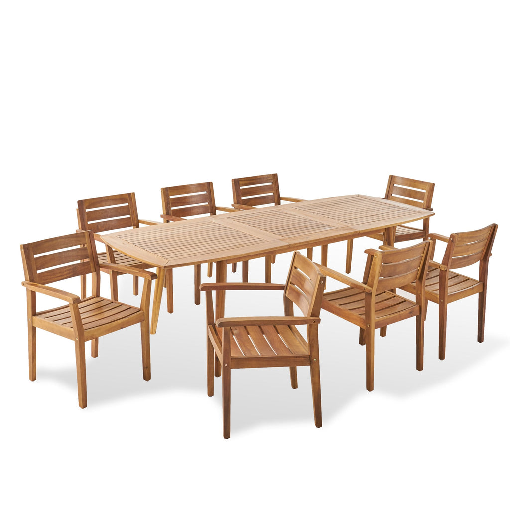 Ensemble de salle à manger extensible d'extérieur en bois d'acacia Stamford 9 pièces par Christopher Knight Home