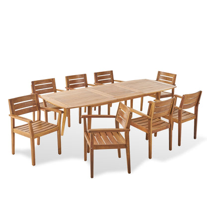 Ensemble de salle à manger extensible d'extérieur en bois d'acacia Stamford 9 pièces par Christopher Knight Home