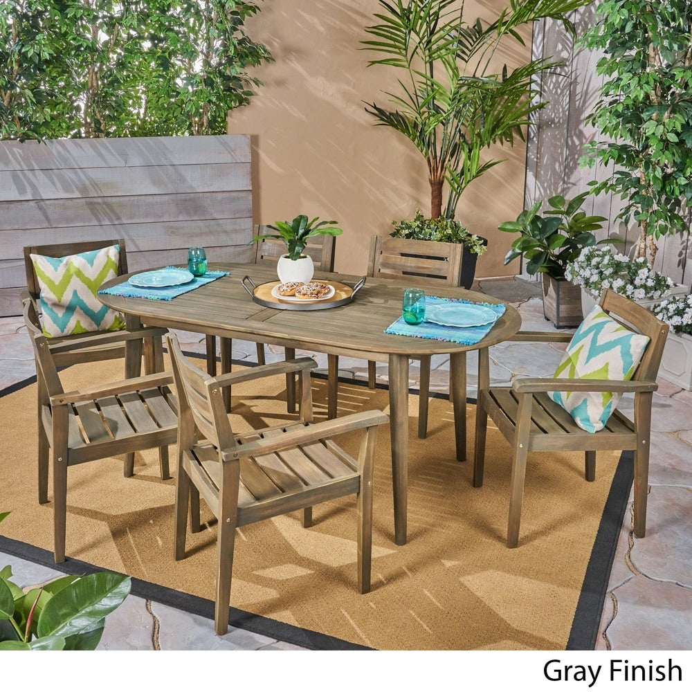 Ensemble de salle à manger d'extérieur Stamford 7 pièces en bois d'acacia avec table ovale par Christopher Knight Home