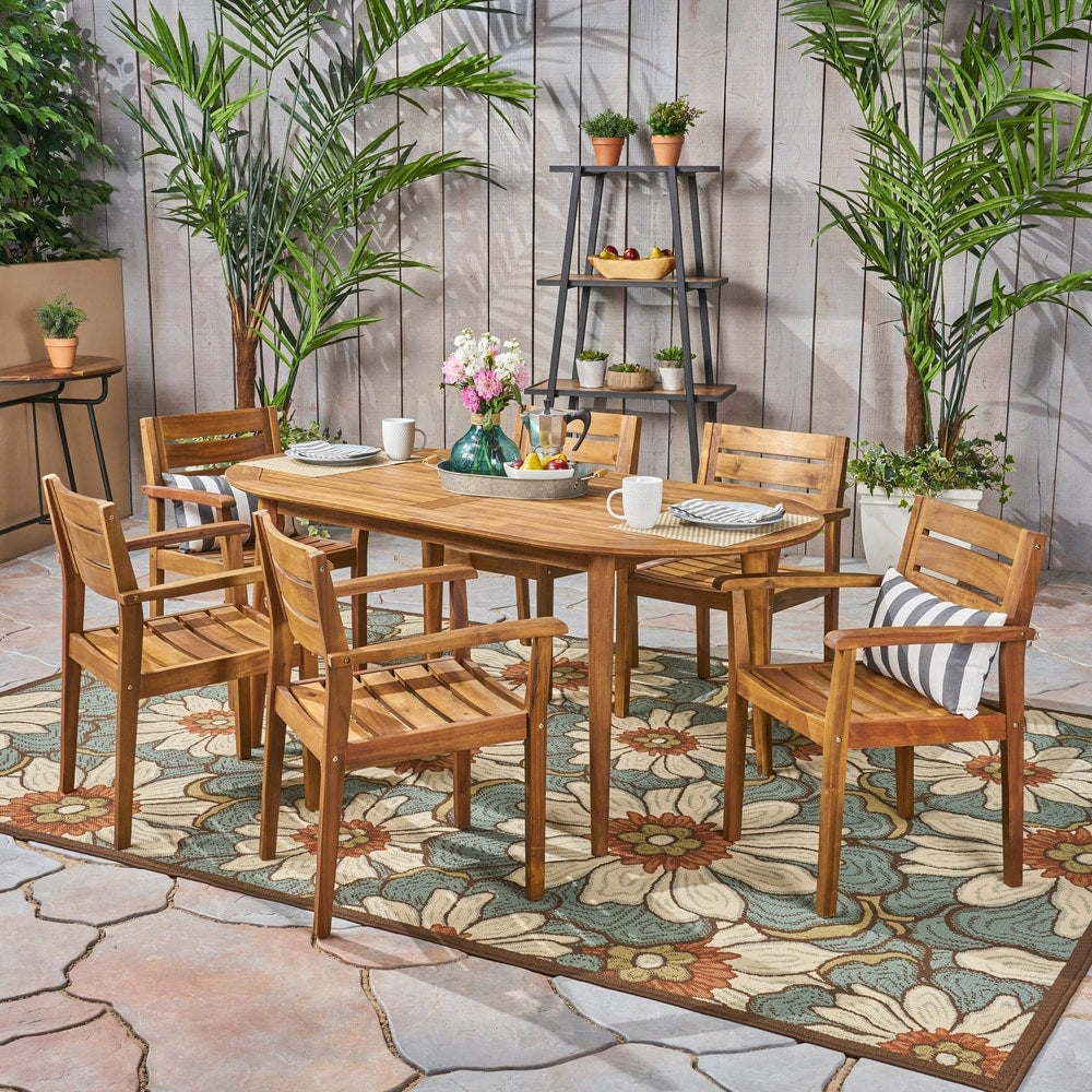 Ensemble de salle à manger d'extérieur Stamford 7 pièces en bois d'acacia avec table ovale par Christopher Knight Home