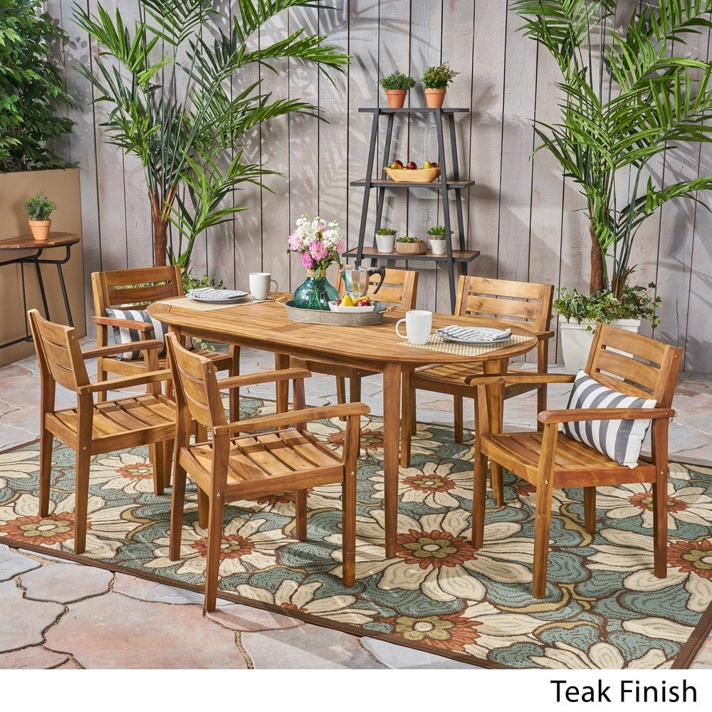 Ensemble de salle à manger d'extérieur Stamford 7 pièces en bois d'acacia avec table ovale par Christopher Knight Home