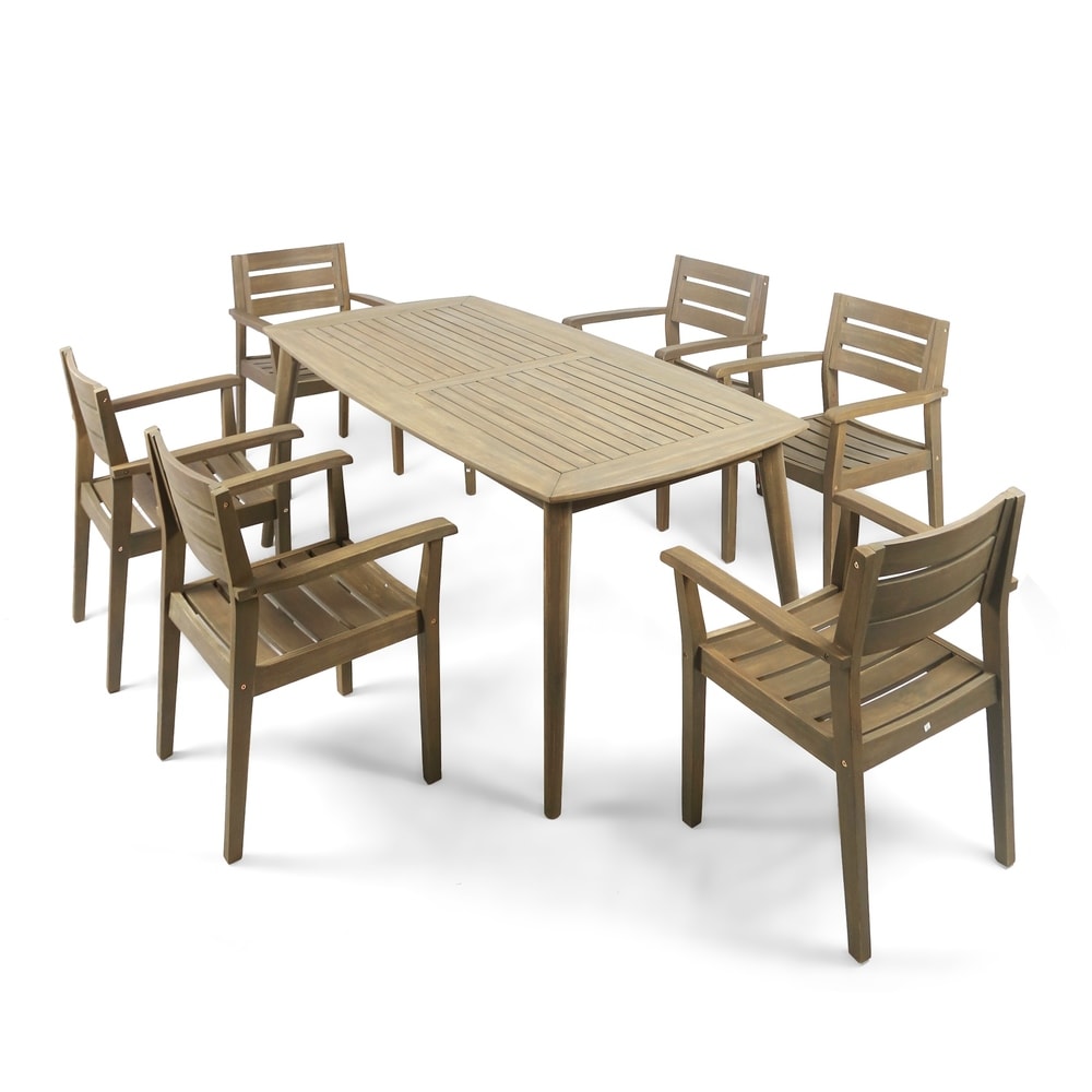 Ensemble de salle à manger rectangulaire d'extérieur Stamford 7 pièces en bois d'acacia par Christopher Knight Home