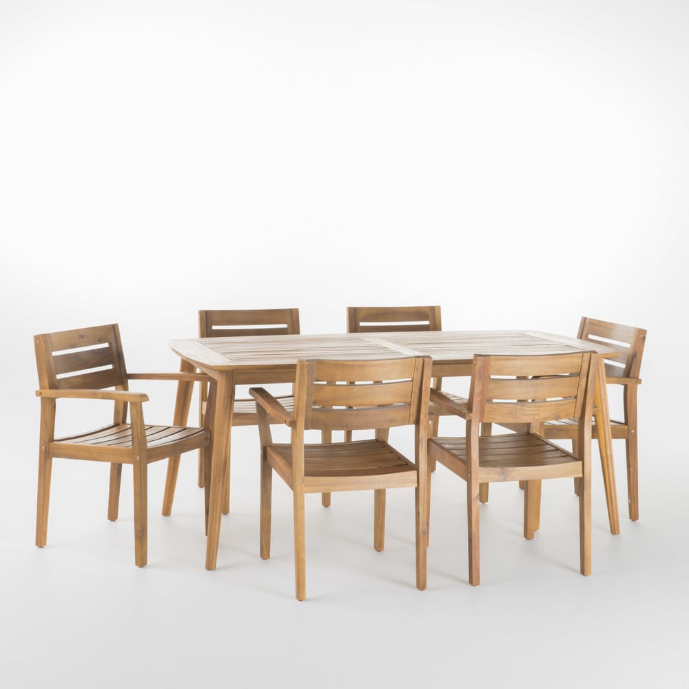 Ensemble de salle à manger rectangulaire d'extérieur Stamford 7 pièces en bois d'acacia par Christopher Knight Home