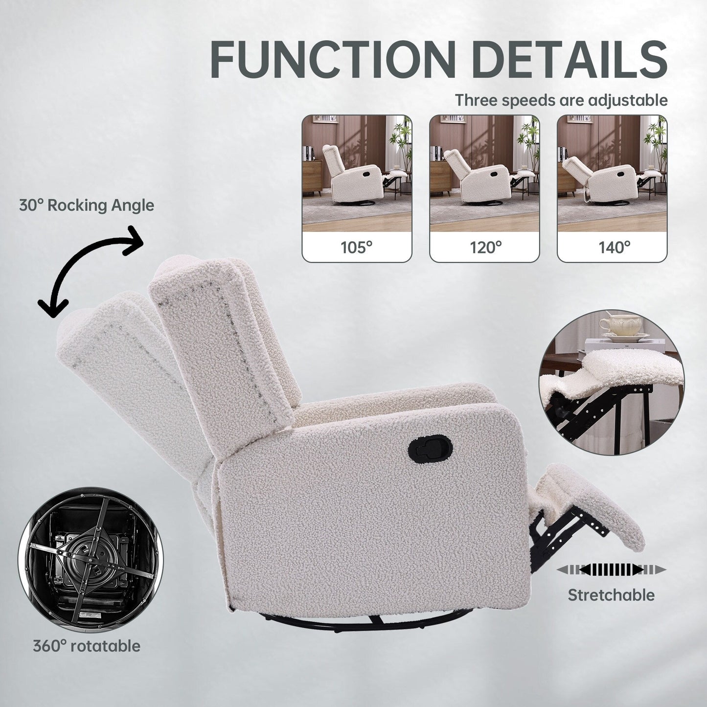 Fauteuil inclinable pivotant sans accoudoirs en tissu de taille standard avec rotation à 360°, fonction d'inclinaison et base coulissante