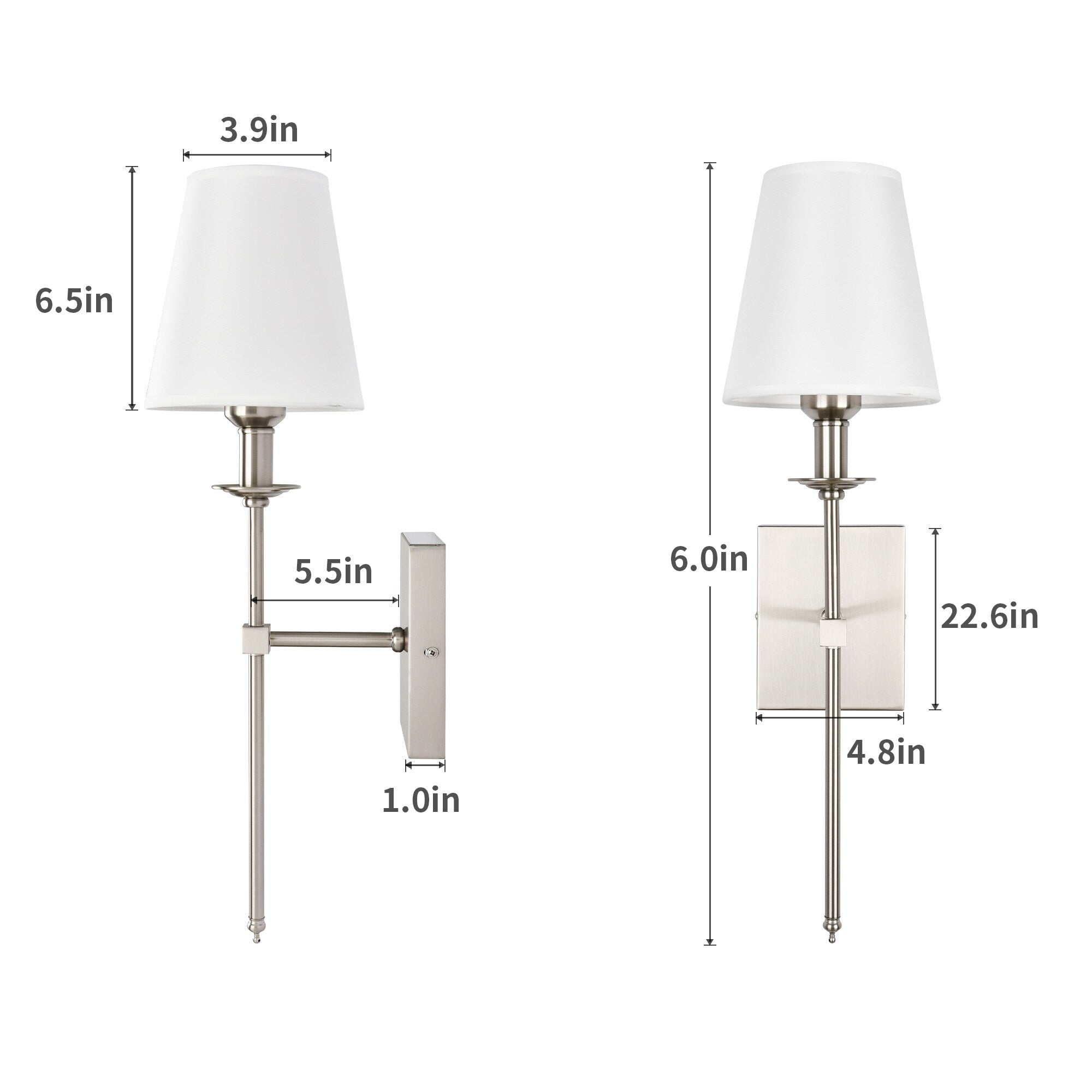 Starsky 1 - Ensemble d'appliques murales industrielles légères avec abat-jour conique en tissu (lot de 2)
