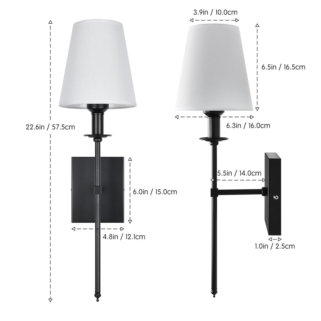 Starsky 1 - Ensemble d'appliques murales industrielles légères avec abat-jour conique en tissu (lot de 2)