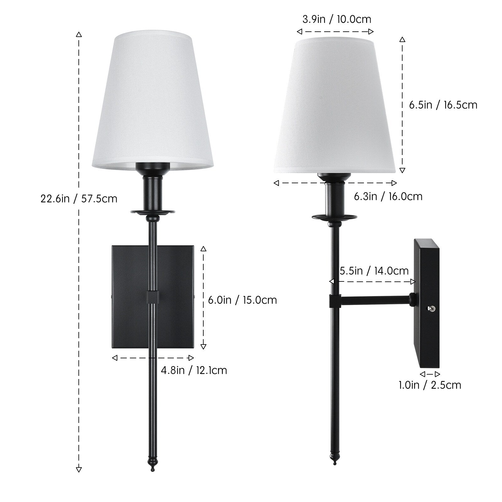 Starsky 1 - Ensemble d'appliques murales industrielles légères avec abat-jour conique en tissu (lot de 2)