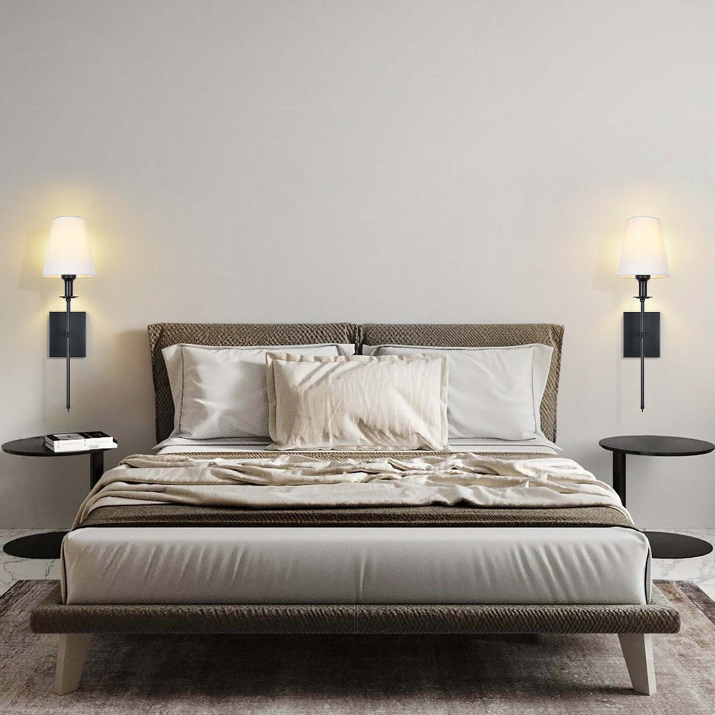 Starsky 1 - Ensemble d'appliques murales industrielles légères avec abat-jour conique en tissu (lot de 2)