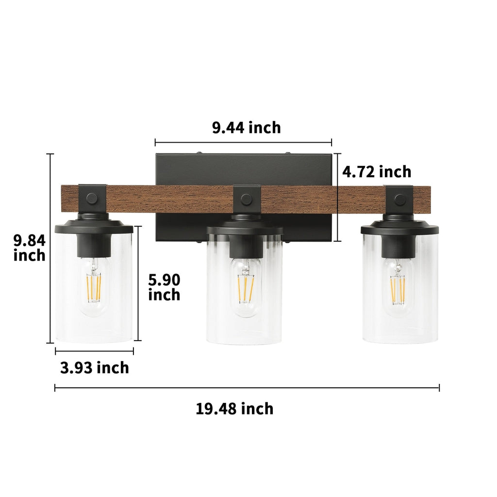 Applique murale de salle de bain Starsky 2, 3 ou 4 lampes en verre à intensité variable avec abat-jour cylindrique transparent