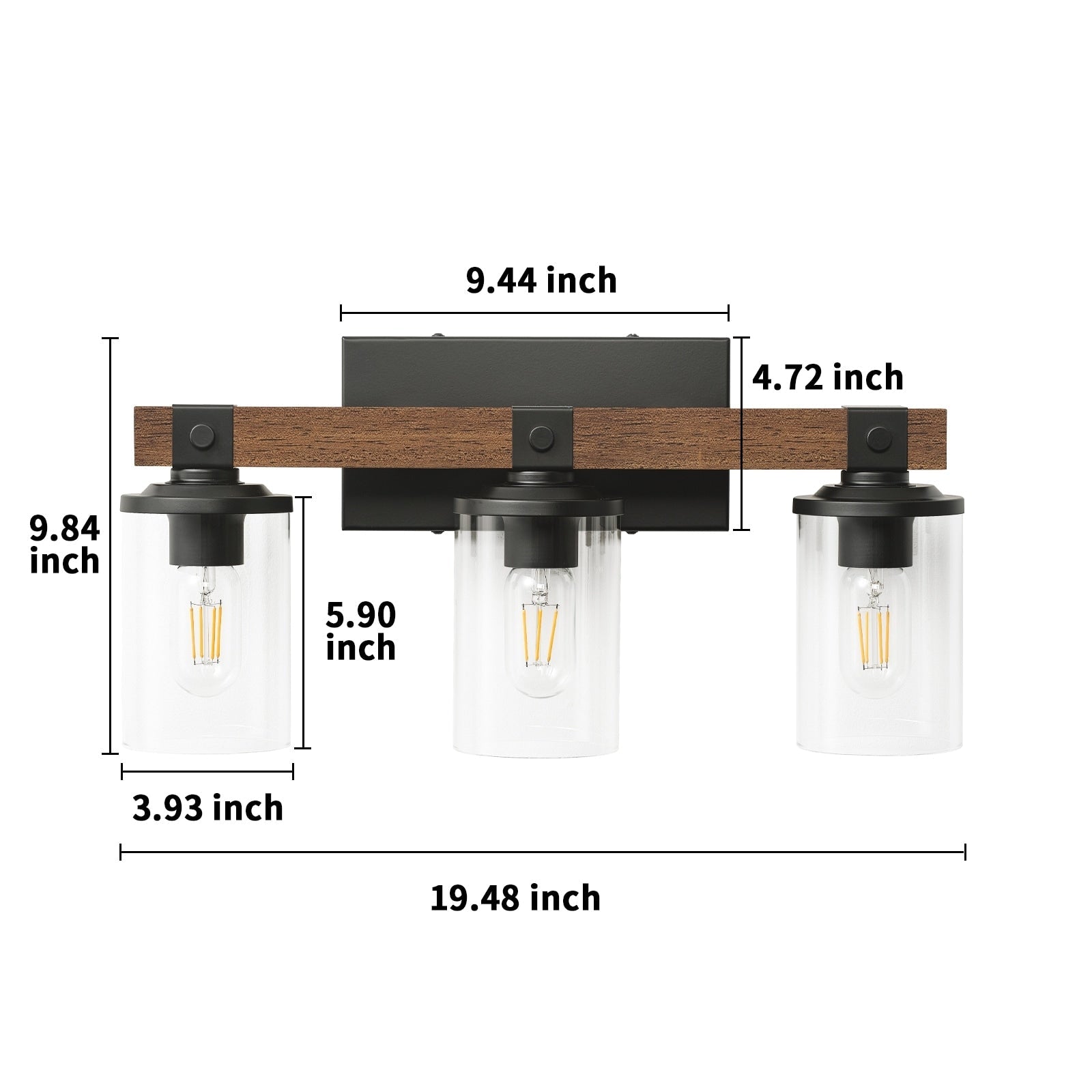 Applique murale de salle de bain Starsky 2, 3 ou 4 lampes en verre à intensité variable avec abat-jour cylindrique transparent