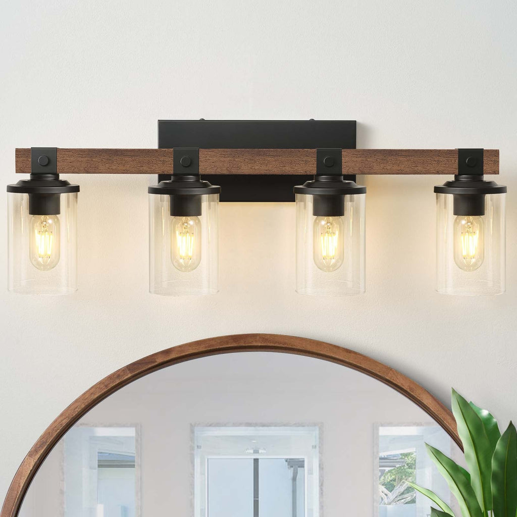 Applique murale de salle de bain Starsky 2, 3 ou 4 lampes en verre à intensité variable avec abat-jour cylindrique transparent