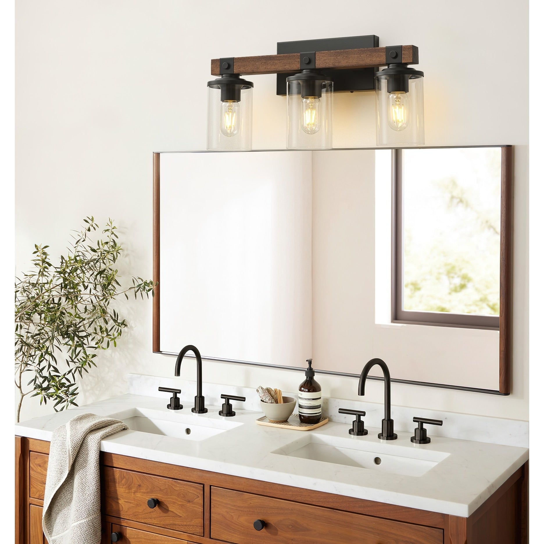 Applique murale de salle de bain Starsky 2, 3 ou 4 lampes en verre à intensité variable avec abat-jour cylindrique transparent